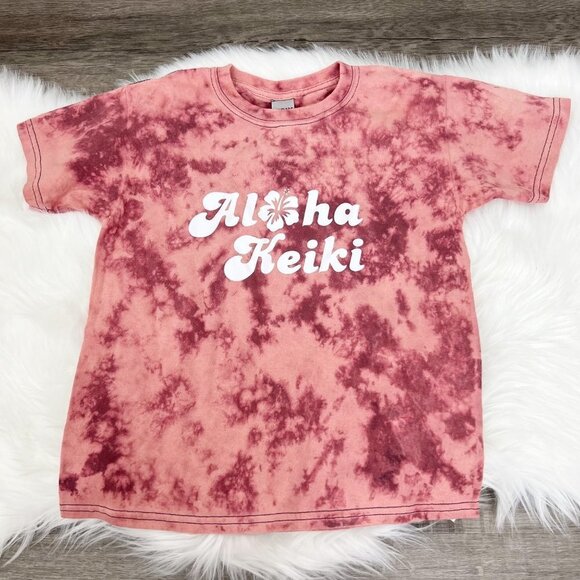 Custom Bleach Tie Dye Aloha Keiki Short Sleeve Tee T-shirt - Picture 1 of 6